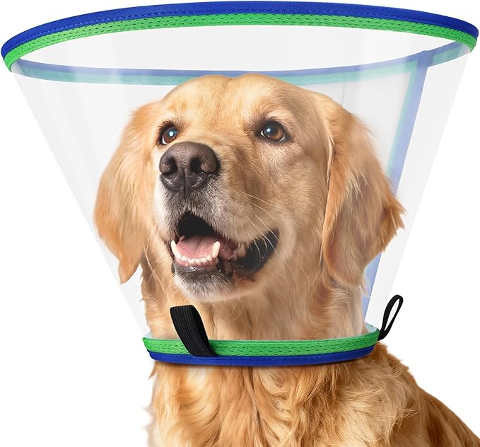 Soft Dog Cone Collar for Dogs After Surgery, Transparent Cone for Dogs to Stop Licking, Breathable Dog Neck Cone for Small Medium Large Dog, Adjustable Elizabethan Pet Recovery Collar (Blue, Size 5)