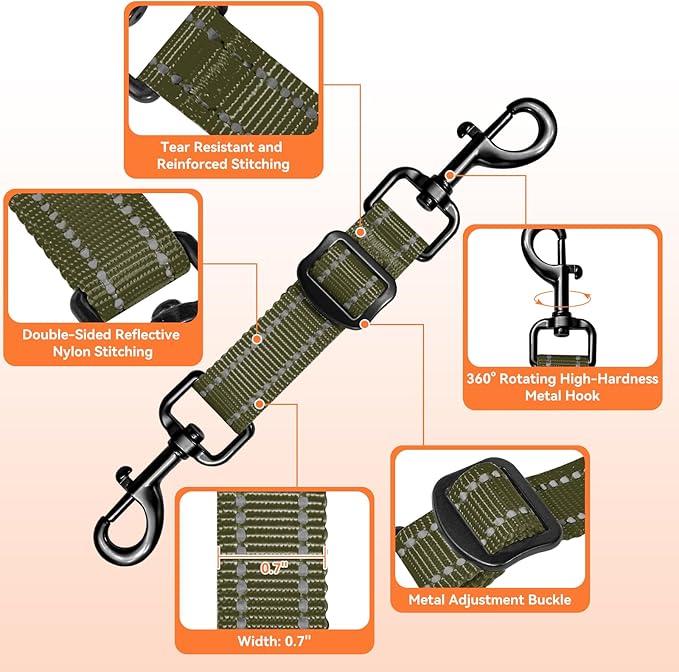Dog Collar Safety Clip, Reflective Double-Ended Backup Connector for Harness to Collar, Adjustable Safety Clip for Prong, Pinch Collars, Prevents Escapes & Accidental Disconnection