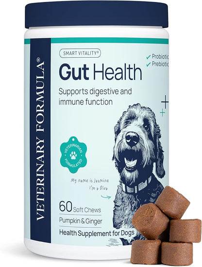 Veterinary Formula Gut Health Supplement for Dogs – Vet-Formulated Probiotic Chews with Digestive Enzymes & Fiber – Smart Vitality Supports Digestive Health, Gut Balance & Stool Quality, 60 Soft Chews