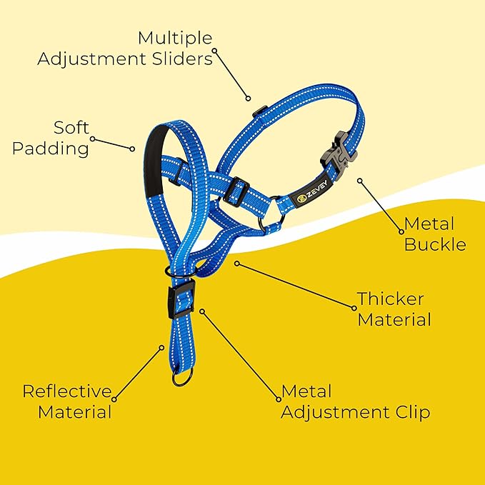 Dog Headcollar with Safety Strap Stops Heavy Pulling On The Leash Padded Reflective Head Halter for Small Medium Large Dogs Adjustable Head Harness for Training and Walking (Blue, XL)