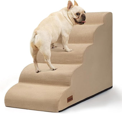 Aodisman 5-Step Dog Stairs and Ramp for High Bed, Non-Slip Sturdy Pet Steps for Small Dogs and Cats,22.2" H,Khaki