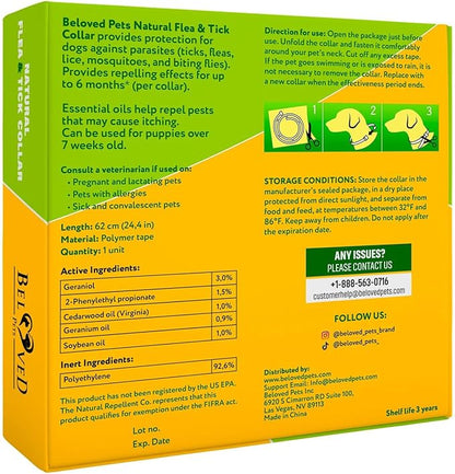 Natural Flea & Tick Collar for Dogs - 6 Months Control of Best Prevention & Safe Treatment - Anti Fleas and Ticks Essential Oil Repellent (1 Count (Pack of 1))