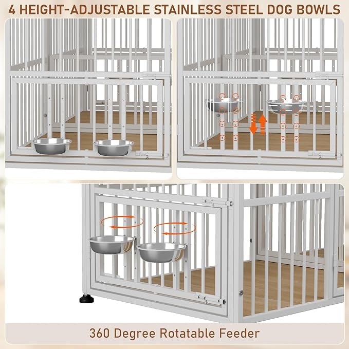 Dog Crate Furniture for 2 Dogs, 72" Extra Large Double Dog Cage Large Breed, XXL Thick Wooden Dog Crate with Storage Rack, Sturdy Dog Kennel with Removable Divider