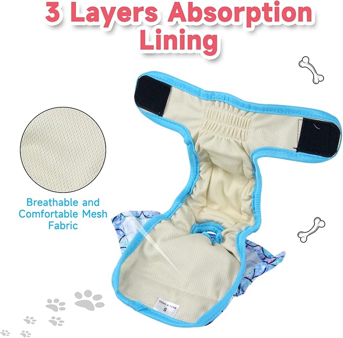 Langsprit Female Dog Diapers (3 Pack), Highly Absorbent, Reusable XL