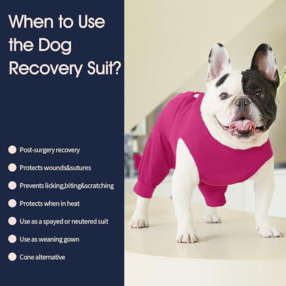 IECOii Dog Recovery Suit - Soft Surgical Onesie for Post-Surgery Dogs, Protects Abdominal & Rear Leg Wounds, Stops Licking, L-Rosered