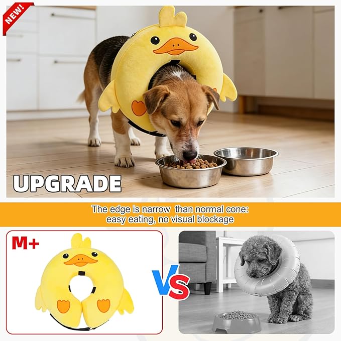 KOOLTAIL Inflatable Dog Cone Collar, Soft Donut E Collar for Dogs After Surgery to Stop Licking Enhanced Alternative, Blow Up Pet Neck Pillow Recovery Adjustable Cone for Dog Cat, Upgrade Size, Duck M