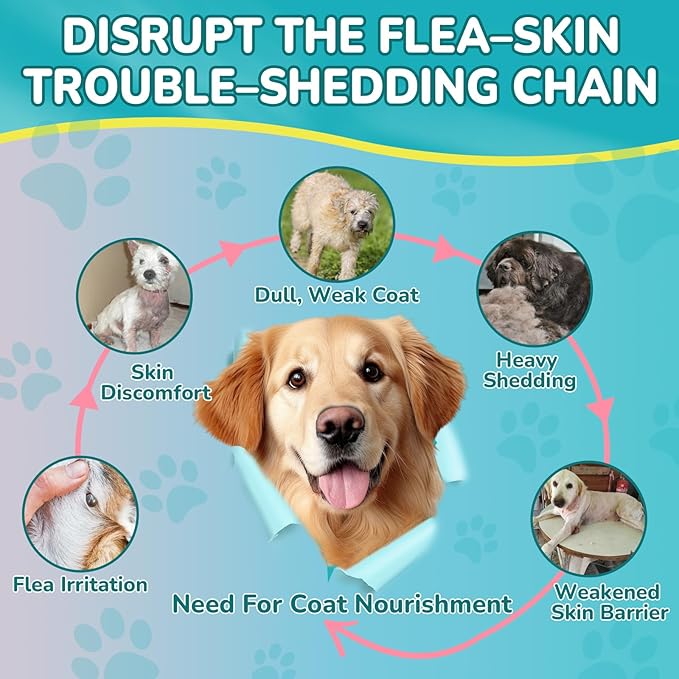 Woyamay Flea + Coat Glow Soft Chews, Natural Flea and Tick Prevention for Dogs, Dog Flea and Tick Treatment Chewable, Reduces Itch & Shedding with Fish Oil & Neem, Chicken Flavor