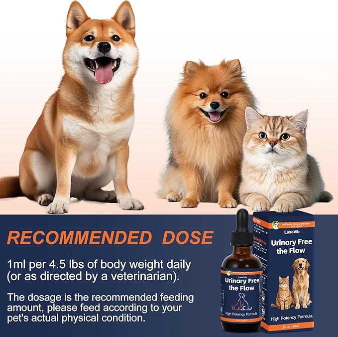 Dogs and Cats Bladder Crystals Treatment or Stone, Bladder Kidney Stones Dissolver for Pet, Cat Dog Urinary Tract Supplements for Kidney and Bladder Stones, Urinary Free The Flow, 2 fl oz, 60ml