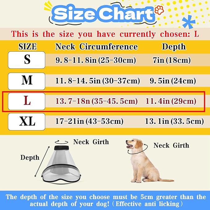 Upgraded Dog Cone Collar for Dogs After Surgery, Adjustable Dog Cone Collar for Large Medium Dogs,Breathable Elizabethan Pet Recovery Collar(Size:L)