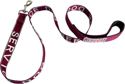 Albcorp Service Dog Leash - Embroidered- with Padded Neoprene Handle and Reflective Threads, 4 Feet, for Harnesses, Vests or Collars, Maroon