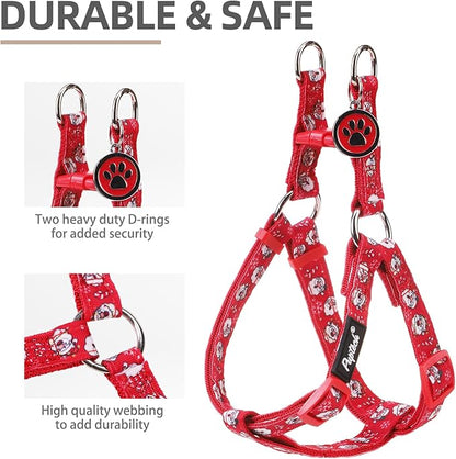 PUPTECK No Pull Christmas Dog Harness Soft Adjustable Basic Nylon Step in Puppy Vest Outdoor Walking with ID Tag, Red, M