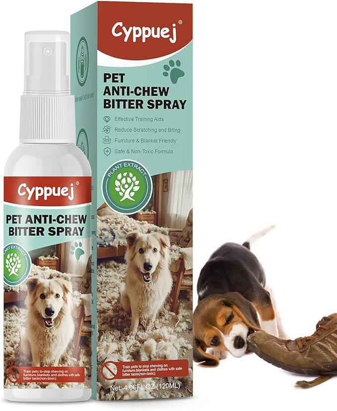No Chew Spray for Dogs and Cats - Bitter Apple Spray to Stop Chewing Furniture, Shoes, Wires - Natural, Safe Training Aid for Puppies & Cats to Stop Biting,Alcohol-Free (4.06 Fl Oz)