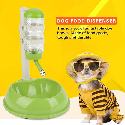 Hztyyier Adjustable Pets Dog Bowl Feeder Water Dispenser Drinking Bottle Food Container Bowl Bottle Standing Dispenser for Cats Dogs Green(Green) Dog Supplies