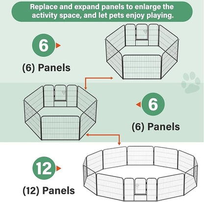 FDW Dog Playpen Dog Pen Dog Kennel 6 Panels 24 Inch Height Indoor Outdoor Folding Metal Portable Puppy Exercise Pen Heavy Duty Dog Fence for Yard Camping,Black