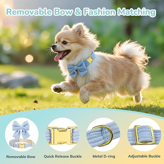 Small Dog Collar Harness and Leash Set, Dog Harness no Pull with Bowtie, Breathable Cotton Adjustable Pet Puppy Harness, Easy Walk Dog Harness, M(16-21")