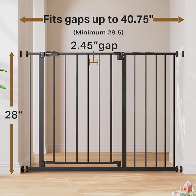 InnoTruth 29.5–40.75" Baby Gate for Stairs, 28" Tall Dog Gates for Doorways & Hallways, Safety Gate for Kids & Pets, Pressure-Mounted Walk-Through with Dual Lock & 2-Way Swing, Black