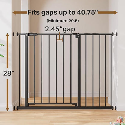 InnoTruth 29.5–40.75" Baby Gate for Stairs, 28" Tall Dog Gates for Doorways & Hallways, Safety Gate for Kids & Pets, Pressure-Mounted Walk-Through with Dual Lock & 2-Way Swing, Black