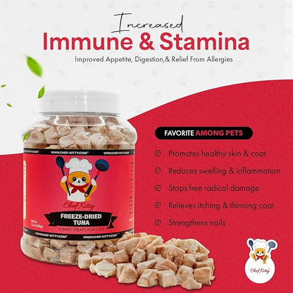 Tuna Cat Treats, 100% Wild Caught | Freeze Dried Dog Treats, High Protein | Grain-free, Single Ingredient Cat & Dog Food Toppers | No Additives or Preservatives | Inspected & Tested in USA | 3.5 oz