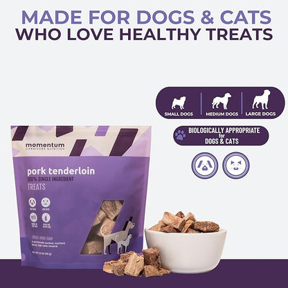 Momentum Carnivore Nutrition Freeze-Dried Pork Tenderloin Dog Treats & Cat Treats – Single-Ingredient, High-Protein, Grain-Free, Lean & Naturally Tender – Made in USA – 3.5 oz Bag