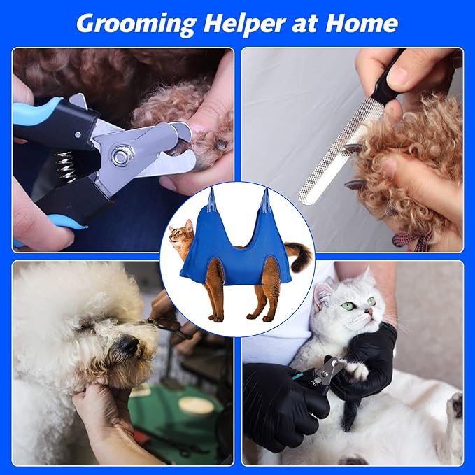 ATESON Pet Grooming Hammock Harness for Cats & XS Small Dogs, Dog Sling for Cutting Nails, Dog Hanging Holder Hanger for Nail Trimming with Nail Clippers, Nail File, Scissors