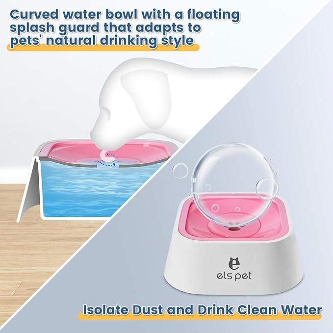 Dog Water Bowl no Spill, 35oz Slow Water Bowl for Dogs, BPA-Free, Anti-Splash & No-Slip Design, 1L Vehicle Carried Travel Spill Proof Pet Bowls, for Small Medium Cats and Pets. (Pink, 1L)