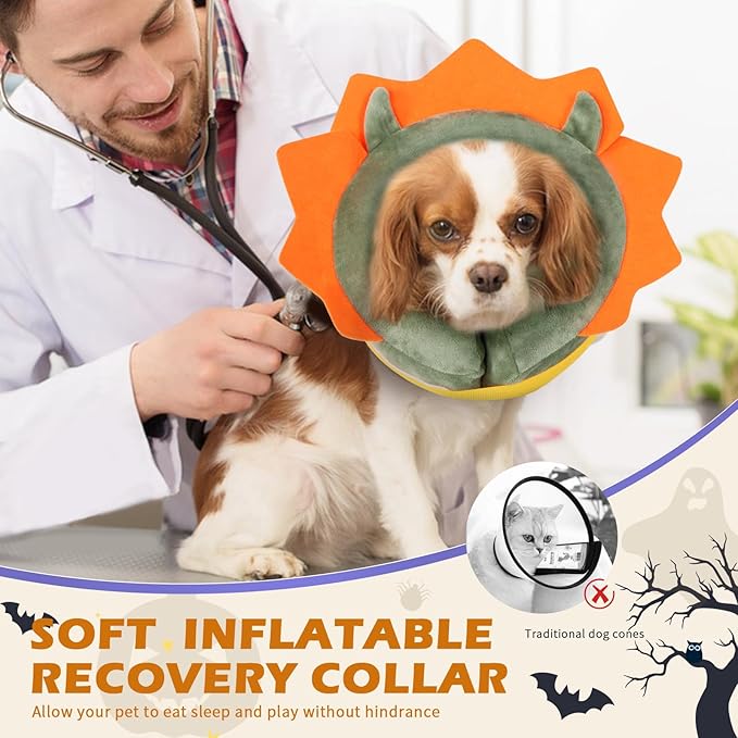 IEUUMLER Inflatable Recovery Dog Collar, Protective Donut Cone, Adjustable Soft Collar for Dog and Cat After Surgery Prevent from Biting & Scratching EU002 - Green Demon L+