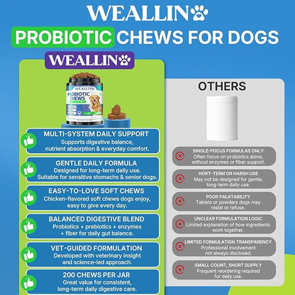 200 PCS Probiotics for Dogs - Dog Probiotic Chews for Gut Health, Digestive Support & Itchy Skin Relief Pet Diarrhea Gas Treatment - Probiotics, Digestive Enzymes, Prebiotics, Pumpkin