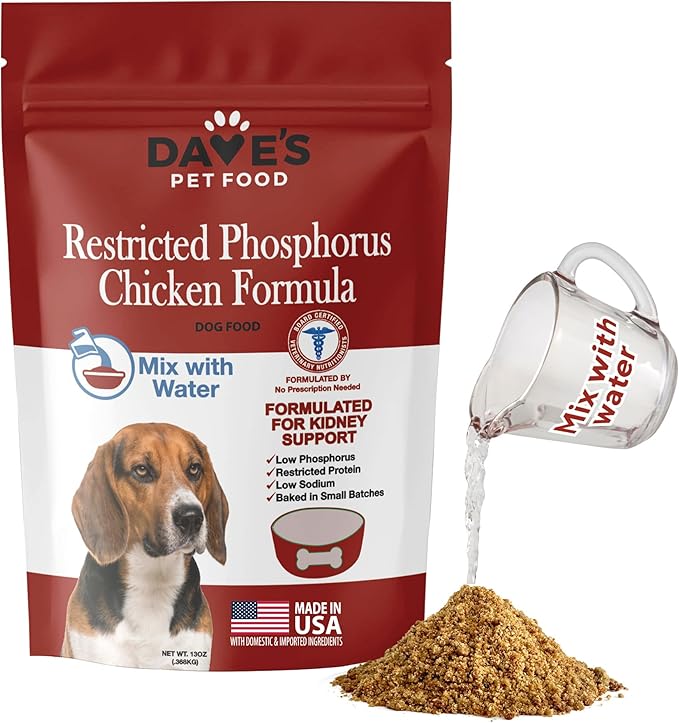 Dave’s Pet Food Kidney Support for Dogs with Renal Support (Chicken Formula Crumble) Non-Prescription Low Phosphorus Restricted Diet Dog Food, Added Vitamins Minerals & Taurine, Vet Formulated (13 oz)