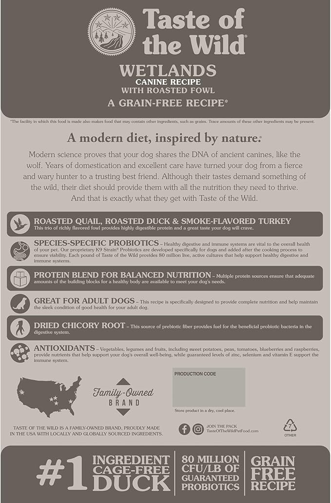 Taste of the Wild Wetlands Grain-Free Dry Dog Food with Roasted Fowl 28lb