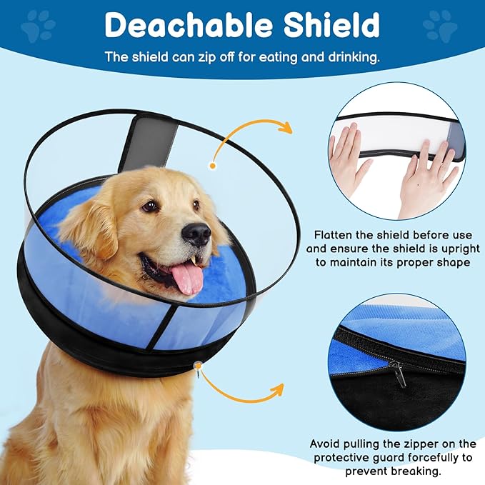 BARKLESS Dog Donut Collar, 2-in-1 Inflatable Dog Collars for After Surgery to Stop Licking Wounds, Patented Protective Donut Cone with High Shield for Large Pets (Blue, XXL)