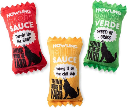 Fringe Studio Plush Dog Toy, Howling HOT Sauce, 3 Piece Set, for Small Dogs, Wagsdale Dog Toy Collection (289510), Multi-Colored