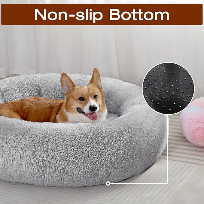 JOLLYVOGUE Dog Beds Large Sized Dog, 36 inches Calming Soft Anti-Anxiety Donut Dogs Bed, Washable Round Fluffy Cushion for Large Pets, Fits up to 80 lbs Pets