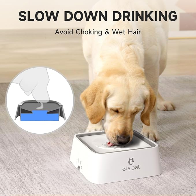 ELS PET Anti-Spill Dog Water Bowl with Floating Disk, Large Capacity, 2L/70 fl oz, Nylon Material, Dimension 10 x 10 x 3.5 in