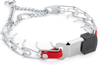 Herm Sprenger Chrome Plated Steel Dog Collar with Quick Release ClicLock Buckle and Biothane Insert Training Collar for Dogs Made in Germany (Cherry Red, 16in x 2.25mm(Neck Size up to 13-14in))
