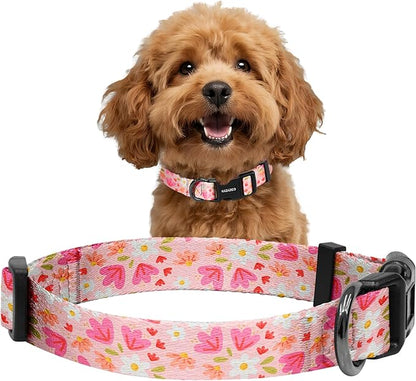 Kazazoo Dog Collar Cute and Soft Nylon Puppy Collar Girl, Adjustable Dog Collars for Small Medium Dogs, Pink Flowers-S