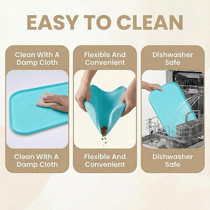 Waterproof Silicone Pet Feeding Mat Blue with Raised Edge,24" x 16"Non-Skid Spill Proof Dog Bowl Mats, Easy Clean Cat Bowls Placemat for Cats and Dogs