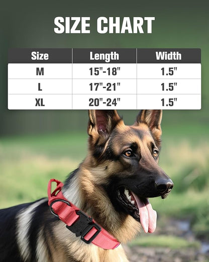 Joytale Tactical Dog Collar with Handle and Metal Buckle, Heavy Duty Padded Military Collar with 2 Patches for Training, Adjustable for XLarge Dogs, Hotpink, XL