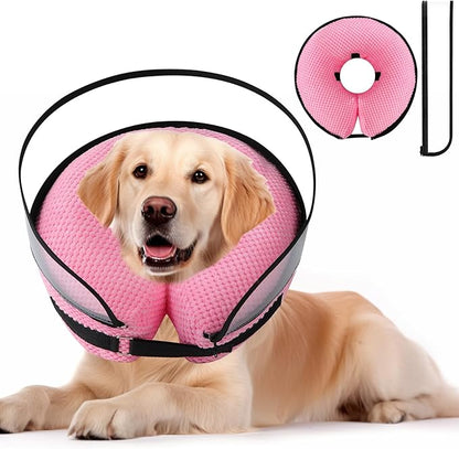 2-in-1 Soft Inflatable Dog Cone Collar Alternative with Enhanced Anti-Licking Guard Shield, Dog Collar After Surgery, Adjustable Recovery Cones for Large Medium Small Dogs and Cats (Pink,S)