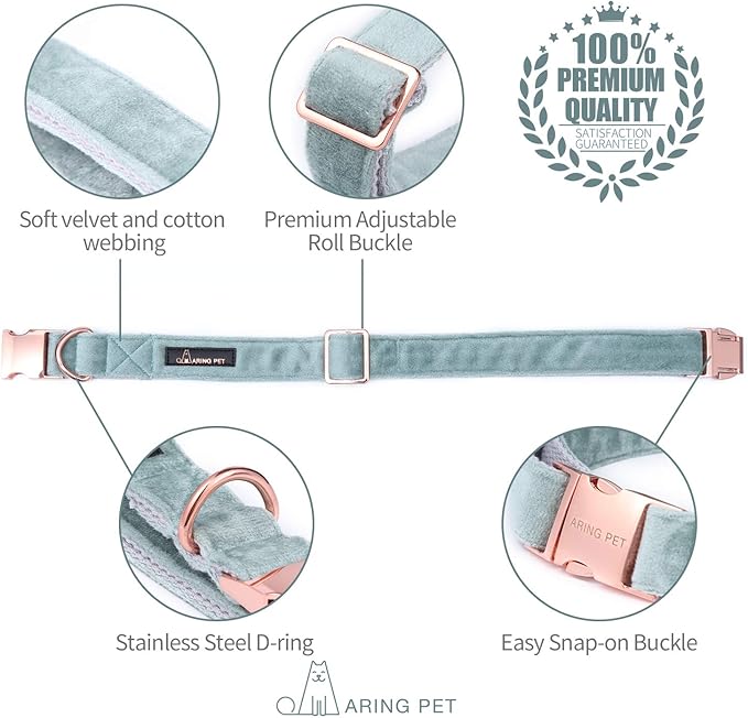 ARING PET Dog Collar and Leash, Velvet Dog Collar and Leash Set, Soft & Comfy, Adjustable Collars for Dogs Medium
