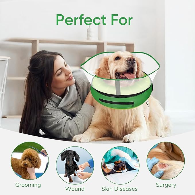 Supet Raised Inflatable Dog Cone After Surgery - Adjustable Recovery Donut Collar with Removable Shield to Stop Licking Wounds & Protect Stitches - Soft Dog Cone Alternative for Large Dogs (Kiwi,XXL)