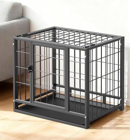 HIWOKK 27 Inch Dog Crate, Escape Proof Dog Cage with Dual Door Lock, Removable Tray for Easy Cleaning, Dog Kennel Indoor Outdoor Use
