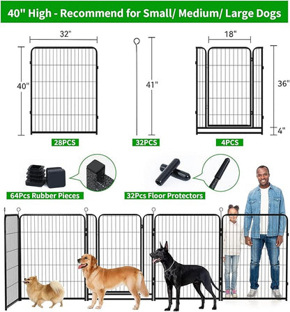 Kfvigoho Dog Playpen Outdoor Extra Wide 32 Piece Panels Heavy Duty Dog Fence 40" Height Anti-Rust with Doors Portable for RV Camping Yard, Total 84FT, 561 Sq.ft, Snowy Black