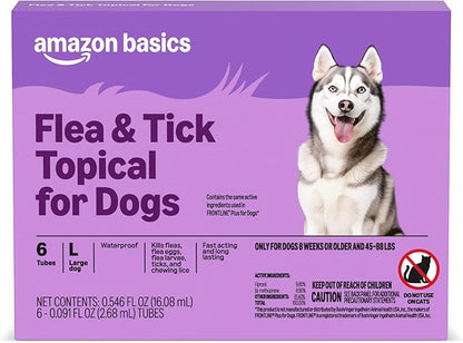 Amazon Basics Preventative Flea and Tick Topical Treatment for Dogs, Large (45-88 lbs), Fast Acting and Long Lasting, 6 Counts, Packaging May Vary