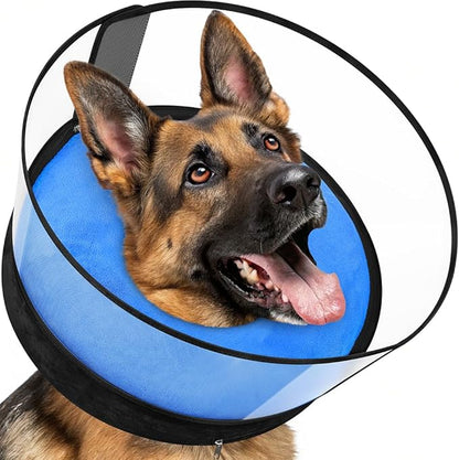 BARKLESS Dog Donut Collar, 2-in-1 Inflatable Dog Collars for After Surgery to Stop Licking Wounds, Patented Protective Donut Cone with High Shield for Large Pets (Blue, XXL)