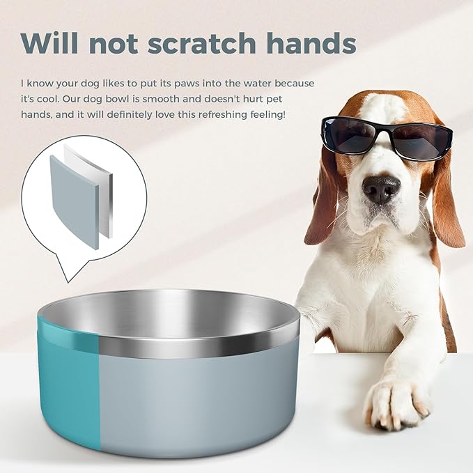 WENBOKMIN Dog Bowl, Stainless Steel Dog Food and Water Bowl with Non Slip Quiet Bottom, Easy to Clean, Dishwasher Safe, 40oz, Light Grey