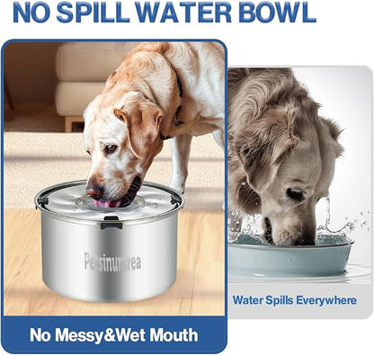 Set of 2 Dog Water Bowl Stainless Steel 5.6L/190oz No Spill Water Bowls 1.5 Gal Large Capacity No Splash Slobber Stopper Slow Drinking Spill Proof Bowls for Messy Drinkers, Including Pet Food Bowl