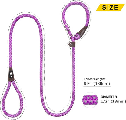 Fida Durable Slip Lead Dog Leash Bulk Pack of 5, Heavy Duty 1/2" x 6 FT Comfortable Strong Rope Slip Lead for Large, Medium Dogs No Pull Pet Training Leash with Highly Reflective, Purple