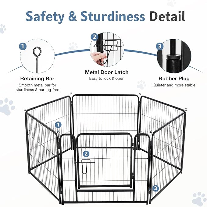 DUMOS Dog Playpen Indoor, Metal 24 Inch 6 Panels Foldable Pet Fence with Door, Outdoor Small Medium Large Dog Puppy Portable Exercise Play Pen for RV Camping, Trips, Play Yard