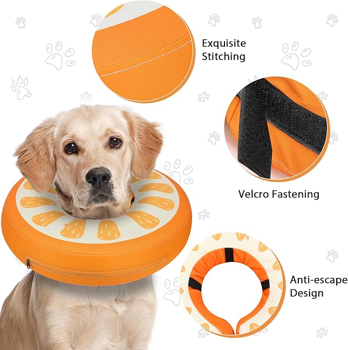 MIDOG Soft Inflatable Dog Cone, Donut E-Collar Alternative for After Surgery, Prevents Licking, Allowing Normal Eating & Vision, Comfortable Recovery Collar for Small Medium Large Dogs&Cats, Orange-M+