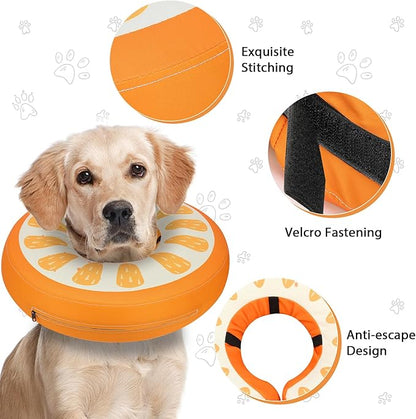 MIDOG Soft Inflatable Dog Cone, Donut E-Collar Alternative for After Surgery, Prevents Licking, Allowing Normal Eating & Vision, Comfortable Recovery Collar for Small Medium Large Dogs&Cats, Orange-M+